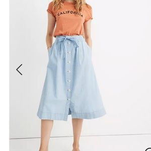 Madewell Tie Palisade Button-Front Midi Skirt